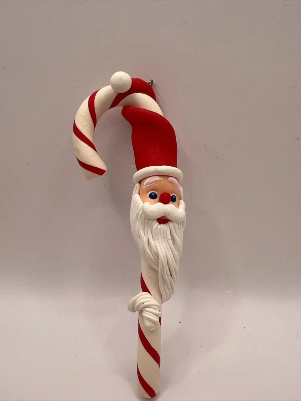 Candy Cane with Santa Face Christmas Ornament Rubber Cartoon Santa 7”